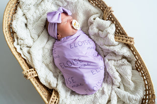 Personalized Baby Swaddle and Hat Set - Belle Purple