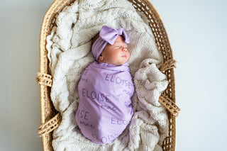 Personalized Baby Swaddle and Hat Set - Belle Purple