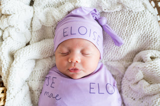 Personalized Baby Swaddle and Hat Set - Belle Purple