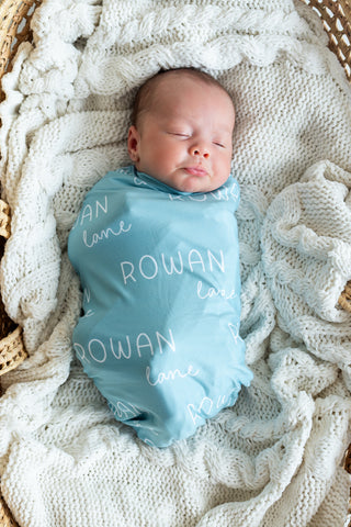 Personalized Baby Swaddle and Hat Set - Sea