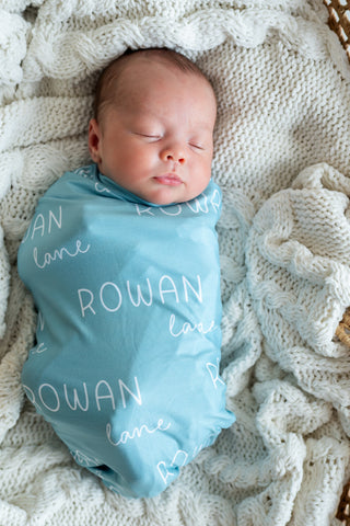 Personalized Baby Swaddle and Hat Set - Sea
