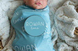 Personalized Baby Swaddle and Hat Set - Sea