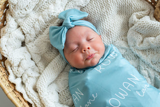 Personalized Baby Swaddle and Hat Set - Sea