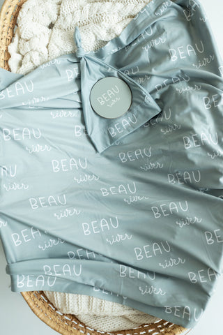 Personalized Baby Swaddle and Hat Set - Sage Green