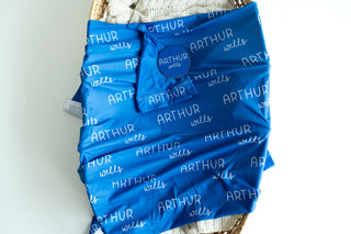 Personalized Baby Swaddle and Hat Set - Lake Blue