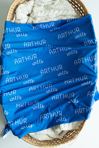 Personalized Baby Swaddle and Hat Set - Lake Blue