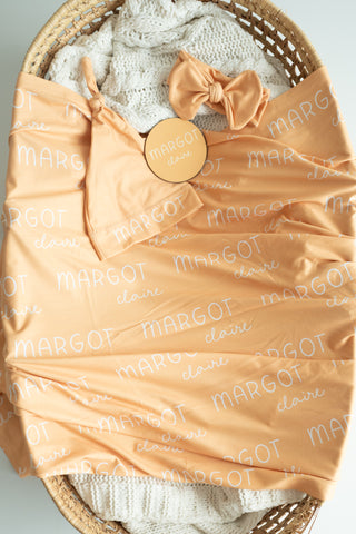 Personalized Baby Swaddle and Hat Set - Meadow Yellow