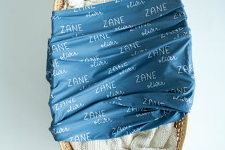 Personalized Baby Swaddle and Hat Set - Slate Blue