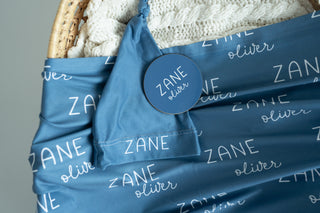 Personalized Baby Swaddle and Hat Set - Slate Blue