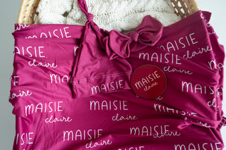 Personalized Baby Swaddle and Hat Set - Berry