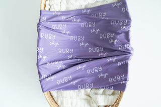 Personalized Baby Swaddle and Hat Set - Dolly Purple