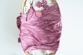 Personalized Baby Swaddle and Hat Set - Blush