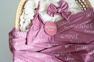 Personalized Baby Swaddle and Hat Set - Blush