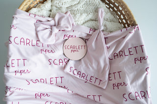 Personalized Baby Swaddle and Hat Set - Sweet Pea