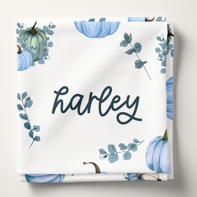 Blue Watercolor Pumpkins - Personalized Swaddle Blanket