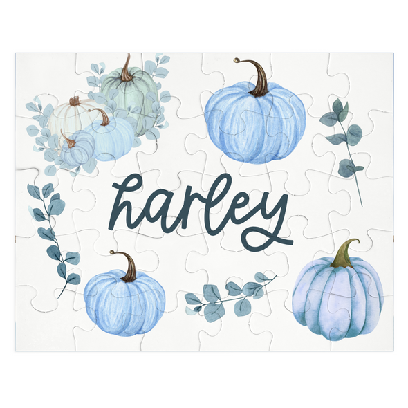 Blue Watercolor Pumpkins - Personalized Puzzle