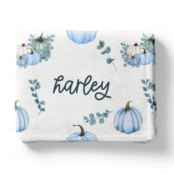 Blue Watercolor Pumpkins - Personalized Blanket