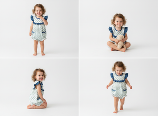 Cottage Core Blue Floral Girl Romper