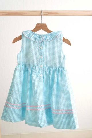 French Knot Blue Easter Bunny Girl Gingham Seersucker Dress