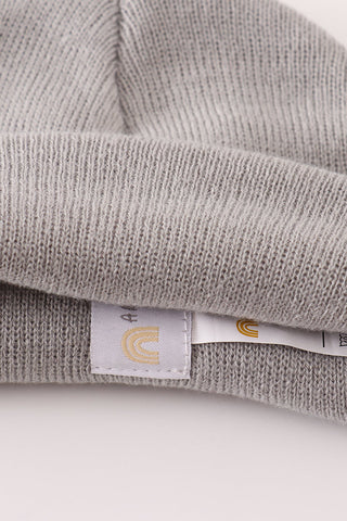 Grey ribbed basic knit beanie hat