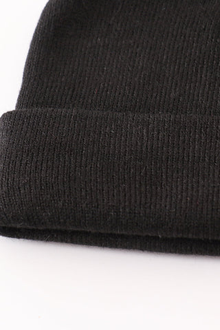 Black ribbed basic knit beanie hat
