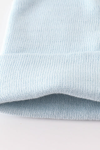 Blue ribbed basic knit beanie hat