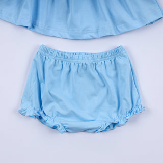 Blue nativity hand smocked bloomer set