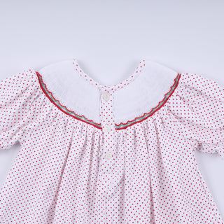 Red gingerbread hand smocked ruffle pants set