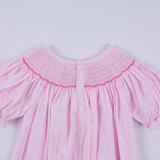 Pink christmas tree hand smocked ruffle romper
