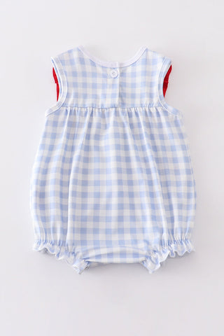 Blue plaid baseball embroidery girl bubble