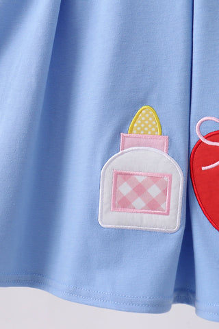 Blue pencil apple applique dress