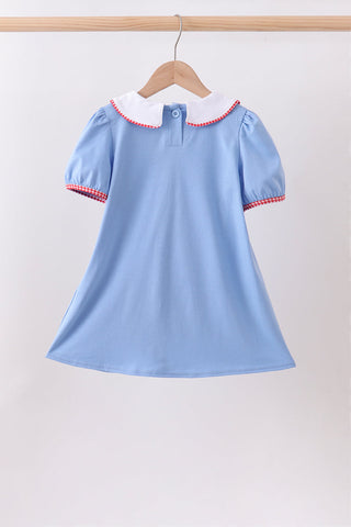 Blue pencil apple applique dress