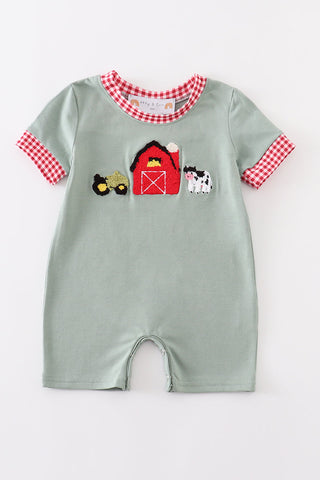 Green Farm French Knot Romper
