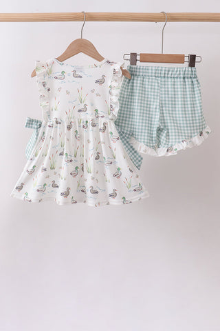 Green Duck Knit ruffle Set