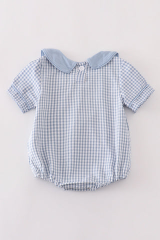 Blue woven check pumpkin embroidery boy bubble