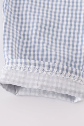 Blue woven check pumpkin embroidery boy set