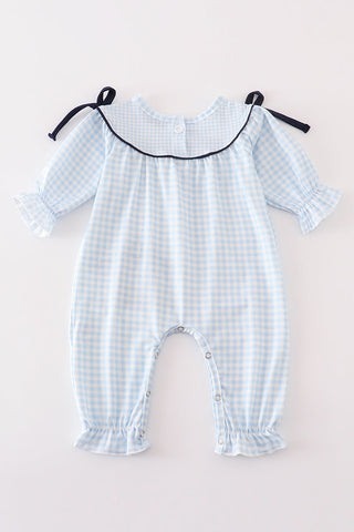 Navy plaid nativity embroidery girl romper