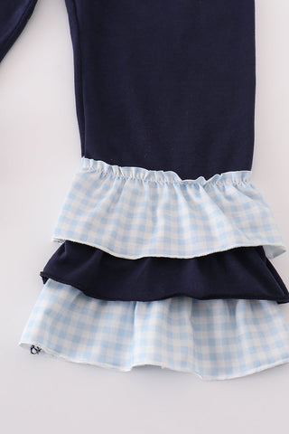 Navy plaid nativity embroidery girl set