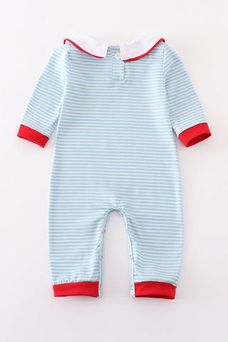Blue stripe santa claus embroider boy romper