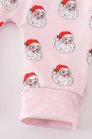 Pink santa print Zipper girl romper