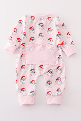 Pink santa print Zipper girl romper