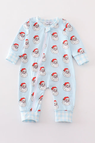 Blue Santa print Zipper girl romper