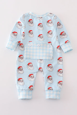Blue Santa print Zipper girl romper