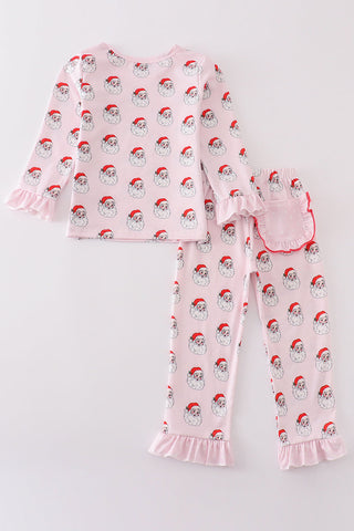 Pink santa print girl pajamas
