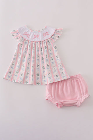 Pink Bow Embroidered Bow Bloomer Set