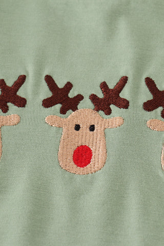 Green christmas reindeer embroidery boy set