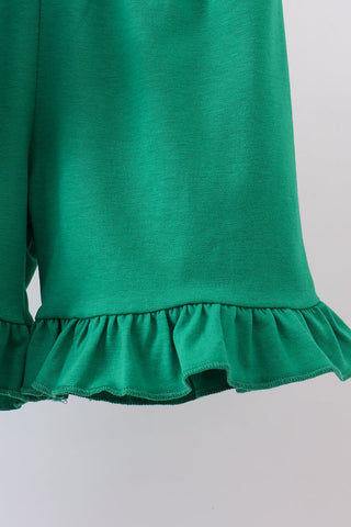 Blue clover embroidery swiss dot shorts set