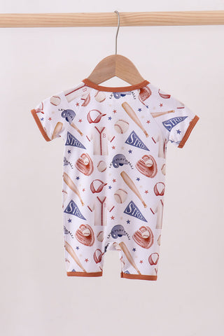 Brown baseball bamboo romper