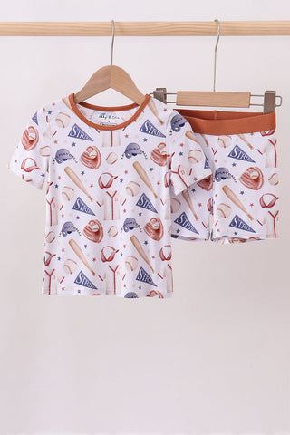 Brown baseball bamboo pajama set