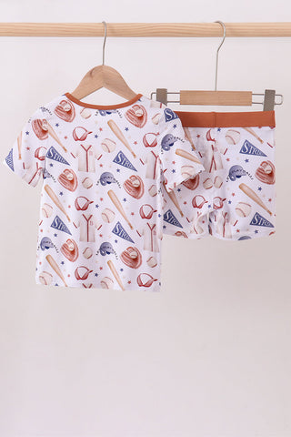 Brown baseball bamboo pajama set